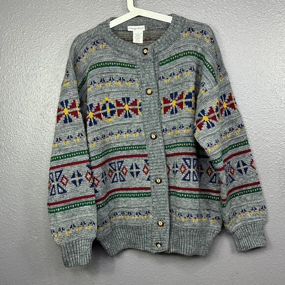 Carriage Court Wool Acrylic Blend Icelandic Design Sweater Cardigan Size Medium - Picture 1 of 5